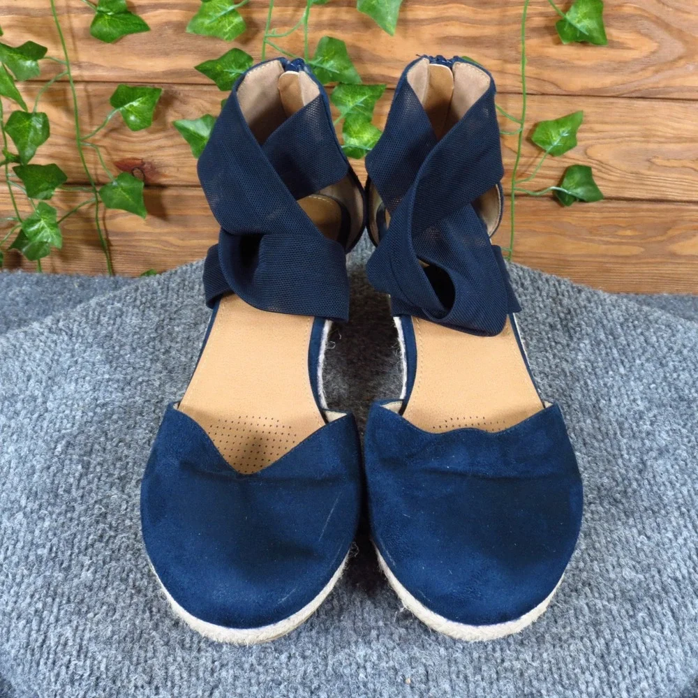 Comfortview Sabine Women Wedge Espadrille Size 11 Wide Dressy Navy Blue Fabric